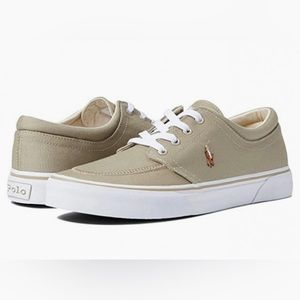 NEW POLO RALPH LAUREN HAMPTON KHAKI MEN’S FAXON X LOWTOP CANVAS SNEAKER, SIZE 11